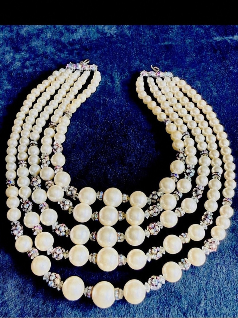 Multi-Strand Pearl Necklace in Ivory with Crystal Accents